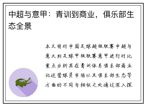中超与意甲：青训到商业，俱乐部生态全景